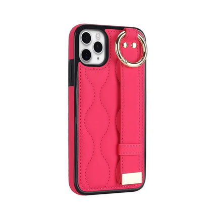 For iPhone 11 Pro Max Case Wave Pattern Wristband Kickstand PU+TPU Phone Cover