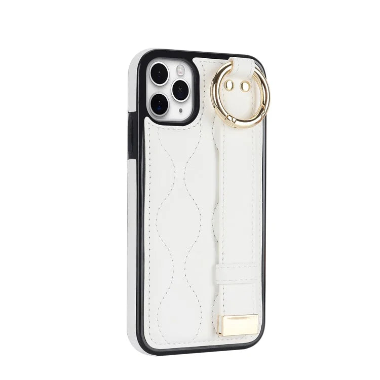 For iPhone 11 Pro Max Case Wave Pattern Wristband Kickstand PU+TPU Phone Cover