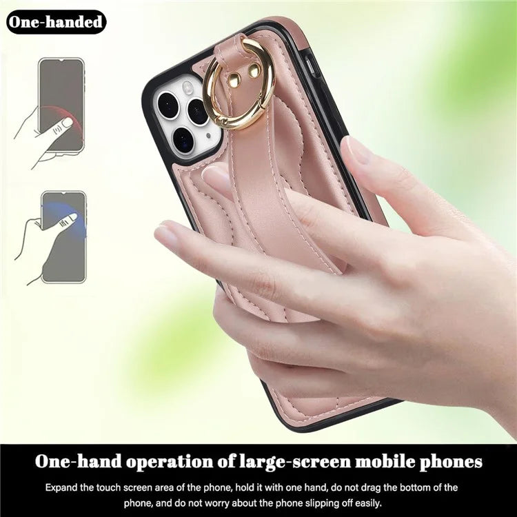 For iPhone 11 Pro Max Case Wave Pattern Wristband Kickstand PU+TPU Phone Cover Gold