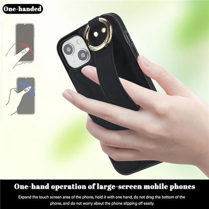 For iPhone 14 Case Wristband Design Wave Pattern PU+TPU Phone Cover