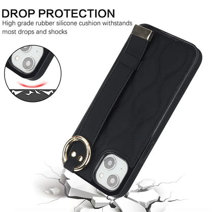 For iPhone 14 Case Wristband Design Wave Pattern PU+TPU Phone Cover