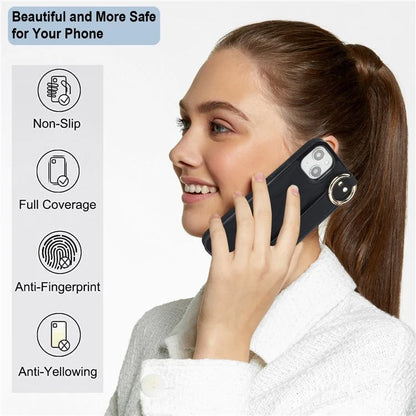 For iPhone 14 Case Wristband Design Wave Pattern PU+TPU Phone Cover