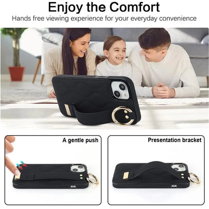 For iPhone 14 Case Wristband Design Wave Pattern PU+TPU Phone Cover