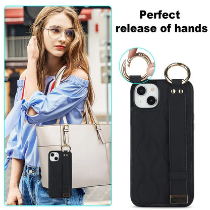For iPhone 14 Case Wristband Design Wave Pattern PU+TPU Phone Cover