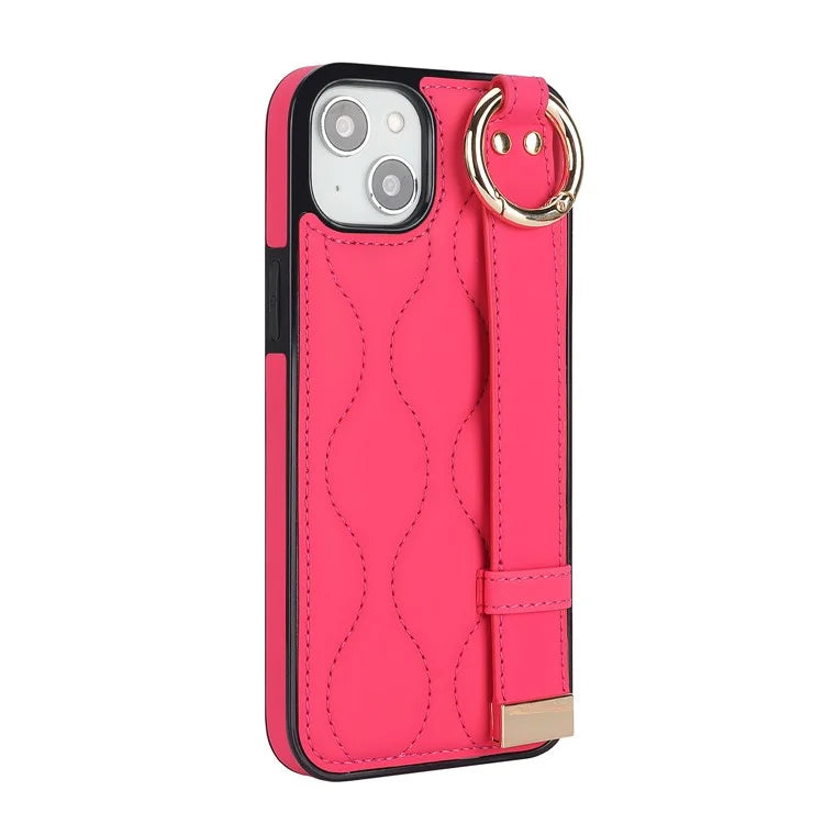 For iPhone 14 Case Wristband Design Wave Pattern PU+TPU Phone Cover