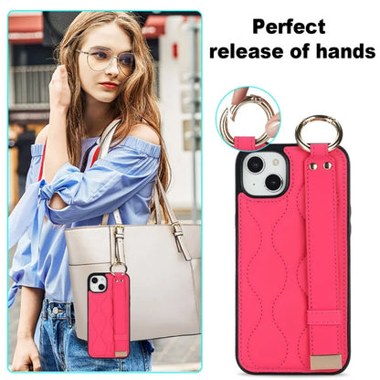 For iPhone 14 Case Wristband Design Wave Pattern PU+TPU Phone Cover