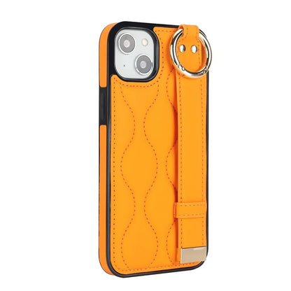 For iPhone 14 Case Wristband Design Wave Pattern PU+TPU Phone Cover