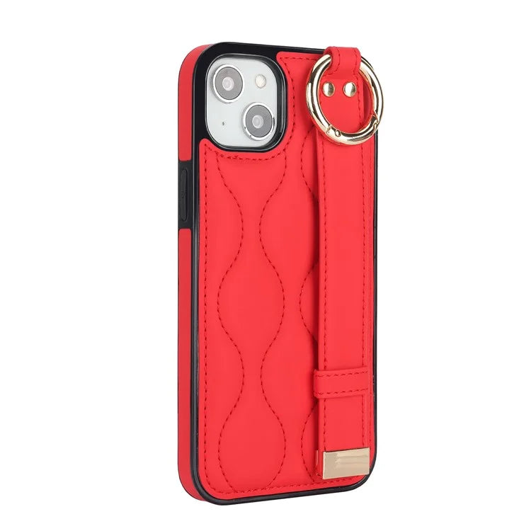 For iPhone 14 Case Wristband Design Wave Pattern PU+TPU Phone Cover