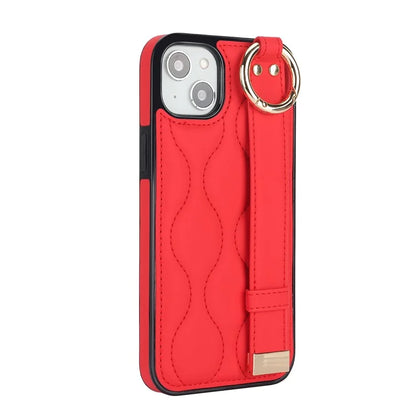 For iPhone 14 Case Wristband Design Wave Pattern PU+TPU Phone Cover