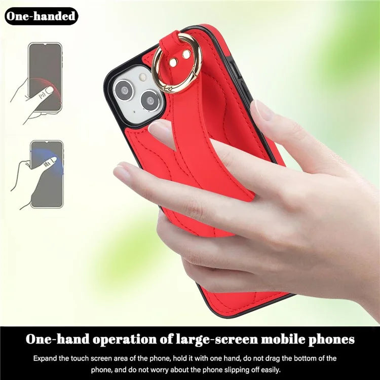 For iPhone 14 Case Wristband Design Wave Pattern PU+TPU Phone Cover