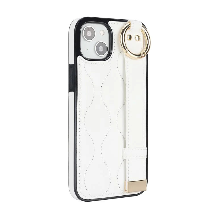 For iPhone 14 Case Wristband Design Wave Pattern PU+TPU Phone Cover