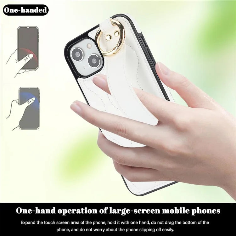 For iPhone 14 Case Wristband Design Wave Pattern PU+TPU Phone Cover