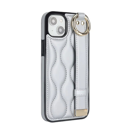 For iPhone 14 Case Wristband Design Wave Pattern PU+TPU Phone Cover