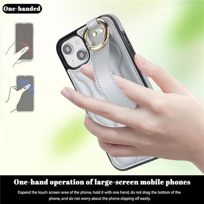 For iPhone 14 Case Wristband Design Wave Pattern PU+TPU Phone Cover