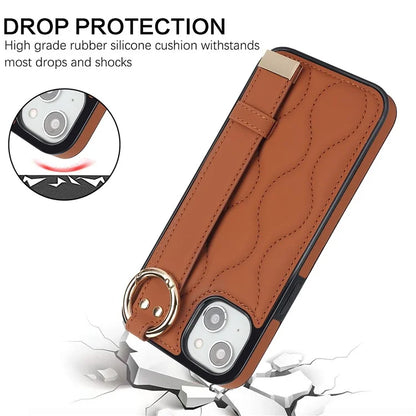 For iPhone 14 Case Wristband Design Wave Pattern PU+TPU Phone Cover