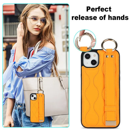 For iPhone 13 mini Cell Phone Case Wristband Design Wave Pattern PU+TPU Cover