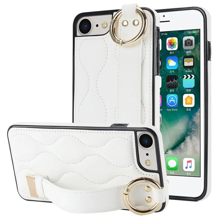 For iPhone 7 / 8 / SE (2020) / SE (2022) Cell Phone Case with Wristband Wave Pattern PU+TPU Cover