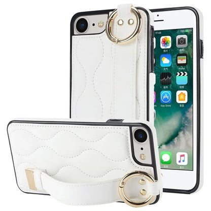 For iPhone 7 / 8 / SE (2020) / SE (2022) Cell Phone Case with Wristband Wave Pattern PU+TPU Cover