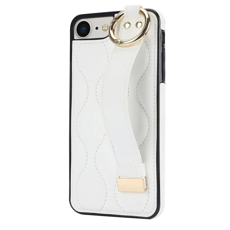 For iPhone 7 / 8 / SE (2020) / SE (2022) Cell Phone Case with Wristband Wave Pattern PU+TPU Cover