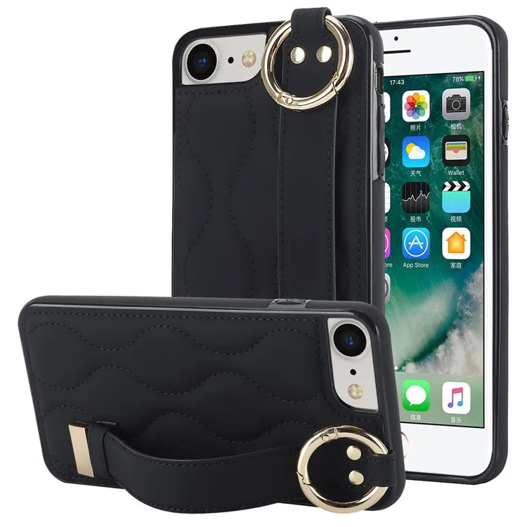 For iPhone 7 / 8 / SE (2020) / SE (2022) Cell Phone Case with Wristband Wave Pattern PU+TPU Cover