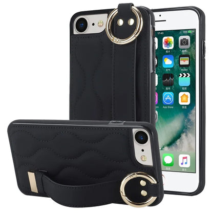 For iPhone 7 / 8 / SE (2020) / SE (2022) Cell Phone Case with Wristband Wave Pattern PU+TPU Cover