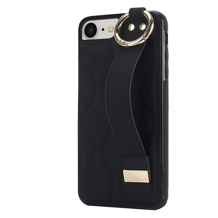 For iPhone 7 / 8 / SE (2020) / SE (2022) Cell Phone Case with Wristband Wave Pattern PU+TPU Cover