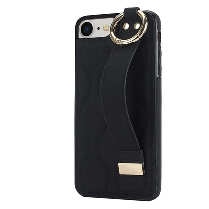 For iPhone 7 / 8 / SE (2020) / SE (2022) Cell Phone Case with Wristband Wave Pattern PU+TPU Cover