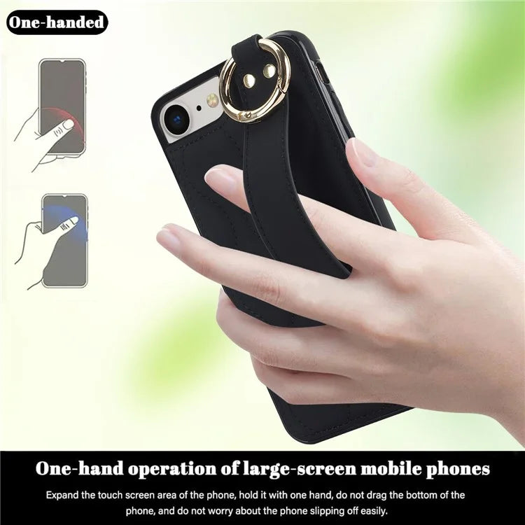 For iPhone 7 / 8 / SE (2020) / SE (2022) Cell Phone Case with Wristband Wave Pattern PU+TPU Cover