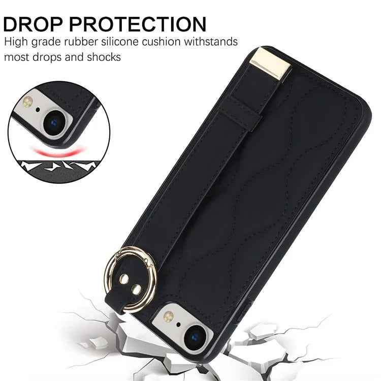 For iPhone 7 / 8 / SE (2020) / SE (2022) Cell Phone Case with Wristband Wave Pattern PU+TPU Cover