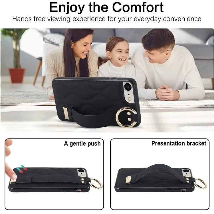 For iPhone 7 / 8 / SE (2020) / SE (2022) Cell Phone Case with Wristband Wave Pattern PU+TPU Cover
