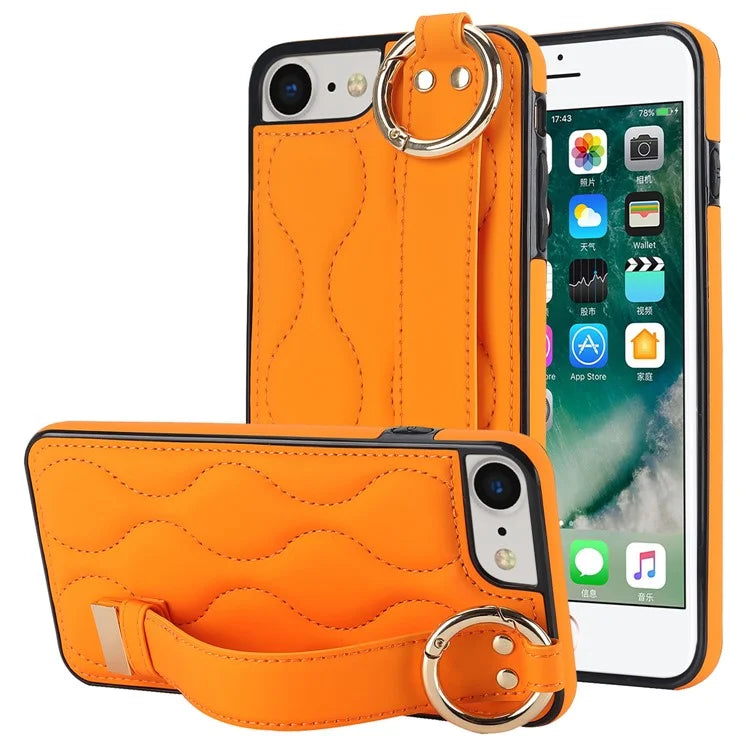 For iPhone 7 / 8 / SE (2020) / SE (2022) Cell Phone Case with Wristband Wave Pattern PU+TPU Cover