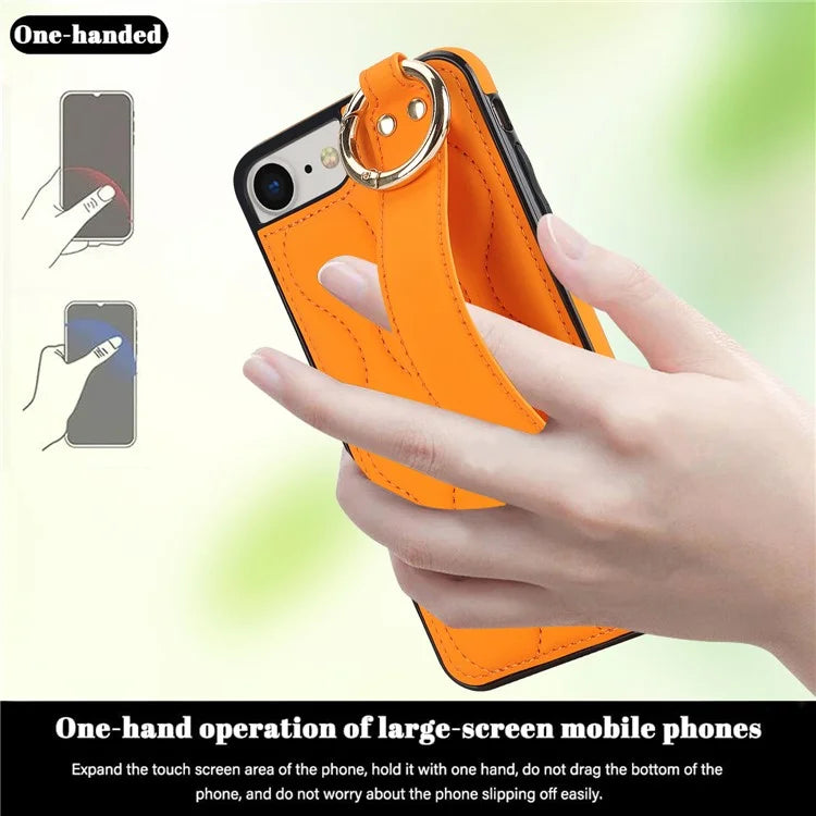 For iPhone 7 / 8 / SE (2020) / SE (2022) Cell Phone Case with Wristband Wave Pattern PU+TPU Cover