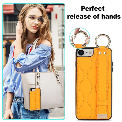 For iPhone 7 / 8 / SE (2020) / SE (2022) Cell Phone Case with Wristband Wave Pattern PU+TPU Cover