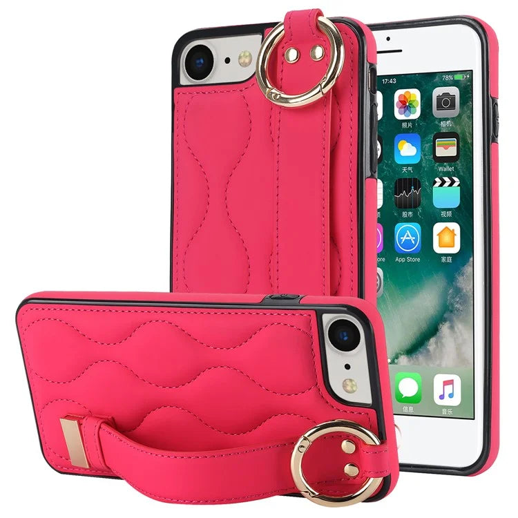 For iPhone 7 / 8 / SE (2020) / SE (2022) Cell Phone Case with Wristband Wave Pattern PU+TPU Cover