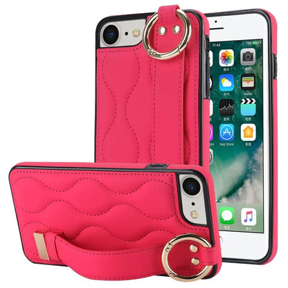 For iPhone 7 / 8 / SE (2020) / SE (2022) Cell Phone Case with Wristband Wave Pattern PU+TPU Cover