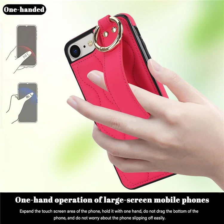 For iPhone 7 / 8 / SE (2020) / SE (2022) Cell Phone Case with Wristband Wave Pattern PU+TPU Cover