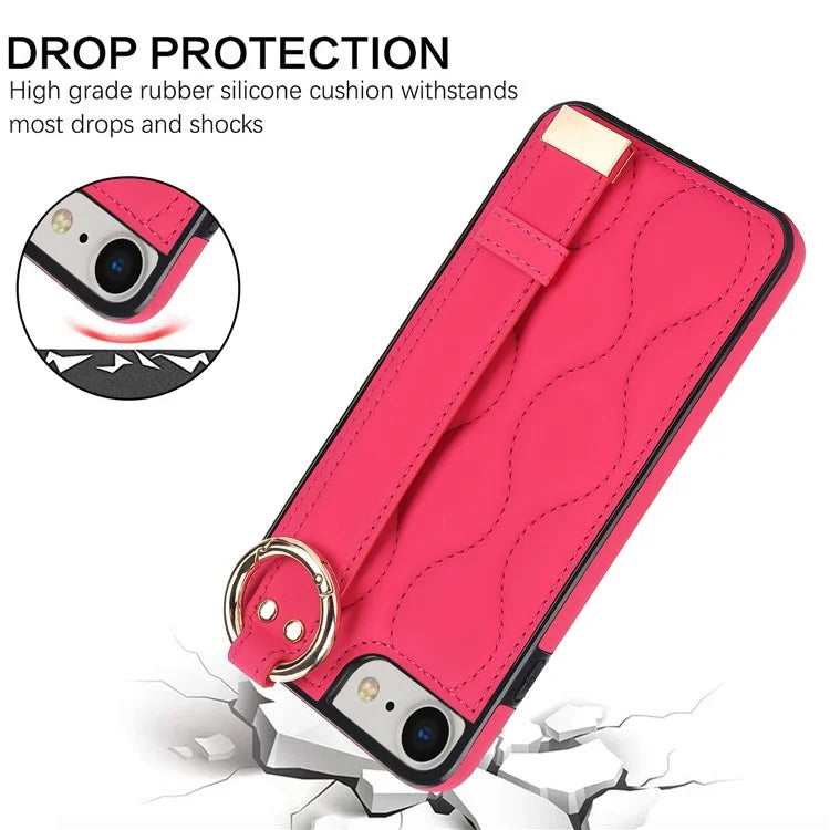 For iPhone 7 / 8 / SE (2020) / SE (2022) Cell Phone Case with Wristband Wave Pattern PU+TPU Cover