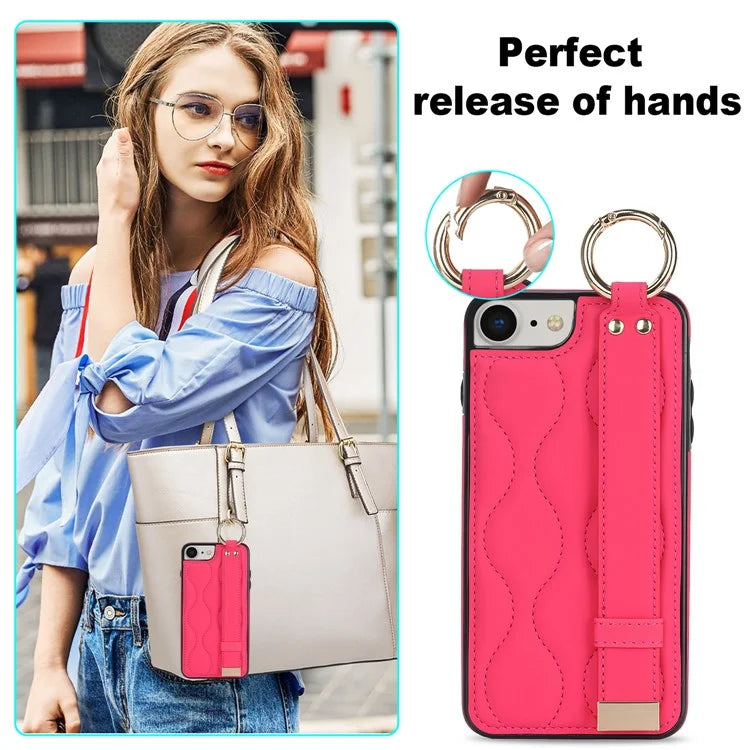 For iPhone 7 / 8 / SE (2020) / SE (2022) Cell Phone Case with Wristband Wave Pattern PU+TPU Cover