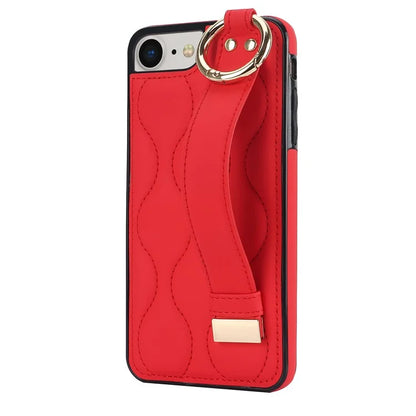 For iPhone 7 / 8 / SE (2020) / SE (2022) Cell Phone Case with Wristband Wave Pattern PU+TPU Cover