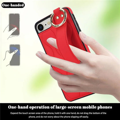 For iPhone 7 / 8 / SE (2020) / SE (2022) Cell Phone Case with Wristband Wave Pattern PU+TPU Cover