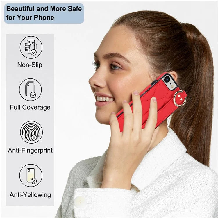 For iPhone 7 / 8 / SE (2020) / SE (2022) Cell Phone Case with Wristband Wave Pattern PU+TPU Cover