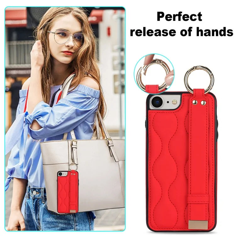 For iPhone 7 / 8 / SE (2020) / SE (2022) Cell Phone Case with Wristband Wave Pattern PU+TPU Cover