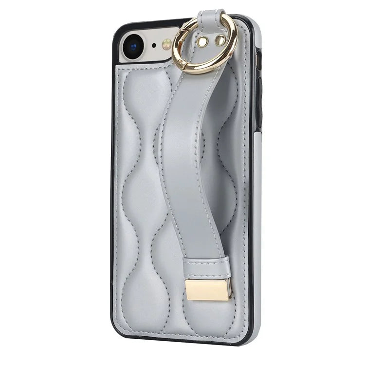 For iPhone 7 / 8 / SE (2020) / SE (2022) Cell Phone Case with Wristband Wave Pattern PU+TPU Cover