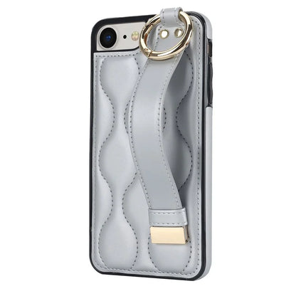 For iPhone 7 / 8 / SE (2020) / SE (2022) Cell Phone Case with Wristband Wave Pattern PU+TPU Cover