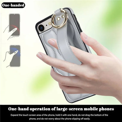For iPhone 7 / 8 / SE (2020) / SE (2022) Cell Phone Case with Wristband Wave Pattern PU+TPU Cover