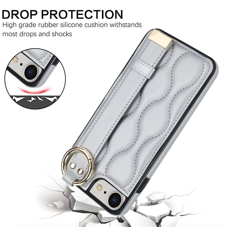 For iPhone 7 / 8 / SE (2020) / SE (2022) Cell Phone Case with Wristband Wave Pattern PU+TPU Cover