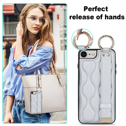 For iPhone 7 / 8 / SE (2020) / SE (2022) Cell Phone Case with Wristband Wave Pattern PU+TPU Cover