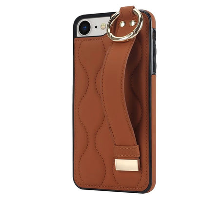 For iPhone 7 / 8 / SE (2020) / SE (2022) Cell Phone Case with Wristband Wave Pattern PU+TPU Cover