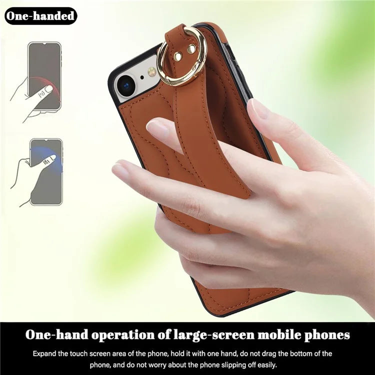 For iPhone 7 / 8 / SE (2020) / SE (2022) Cell Phone Case with Wristband Wave Pattern PU+TPU Cover