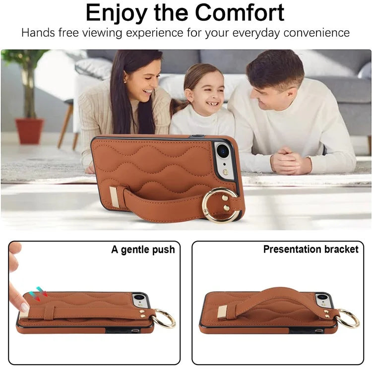 For iPhone 7 / 8 / SE (2020) / SE (2022) Cell Phone Case with Wristband Wave Pattern PU+TPU Cover